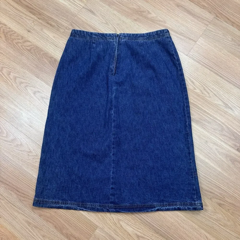 Women’s Size 10 Denim Skirt Vintage Leather Tie Dark Wash Y2K 2000s Cowboy